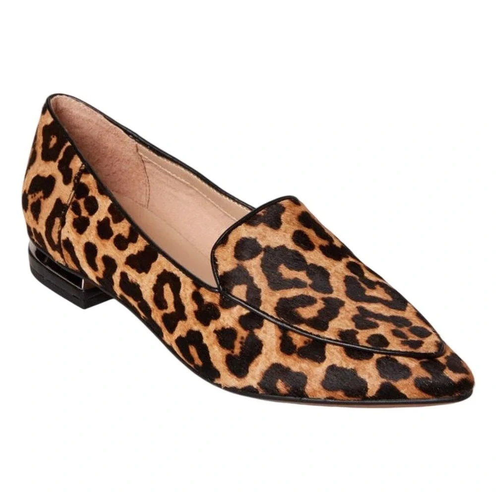 Franco Sarto Leopard Calf Hair Pointed Toe Loafers Flats Women's Size 8.5